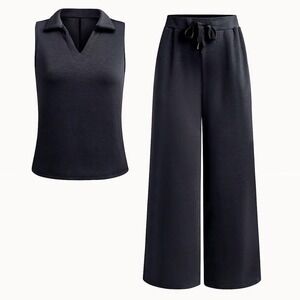 NWOT Coo Chic Gray Sleeveless Size 2X Top/Wide Crop Wide Leg Pants Set V Neck